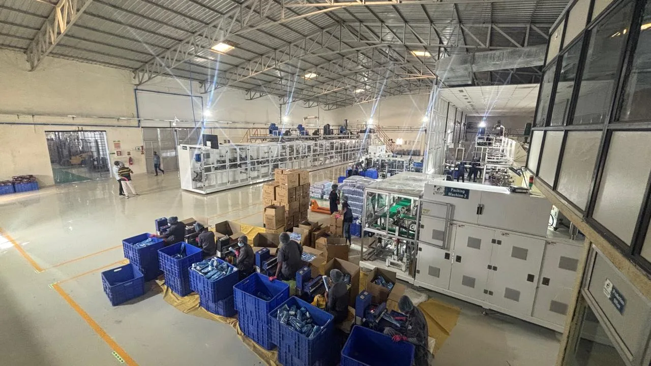 Adult diaper manufacturing and packing line at a Golden Years partner facility in India