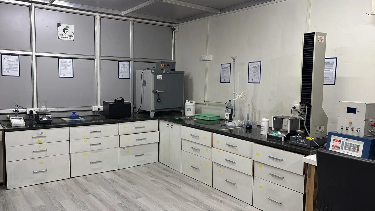 Quality control laboratory with tensile and absorbency testing for adult diapers in India